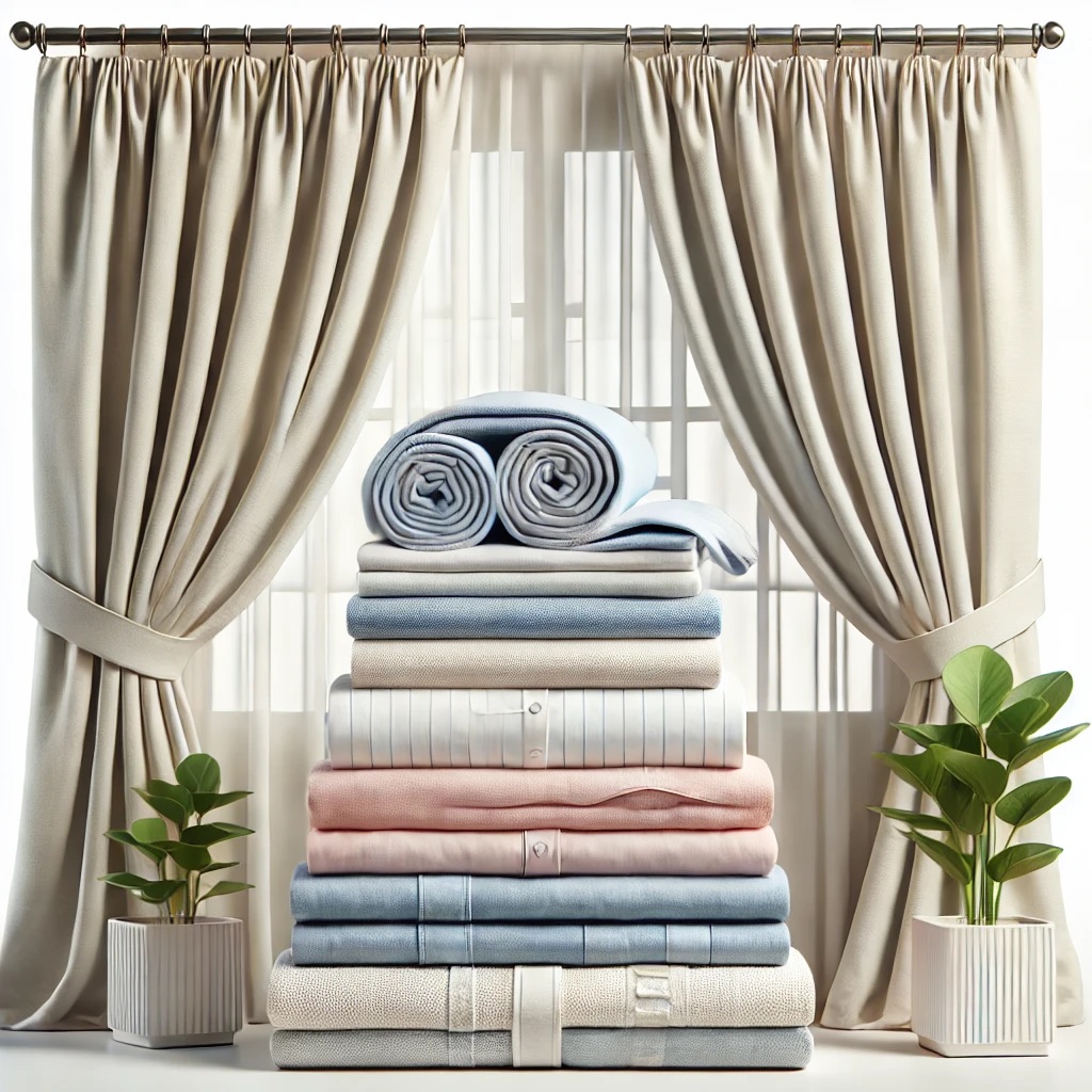 Curtains, some potted plants and some other weird things.