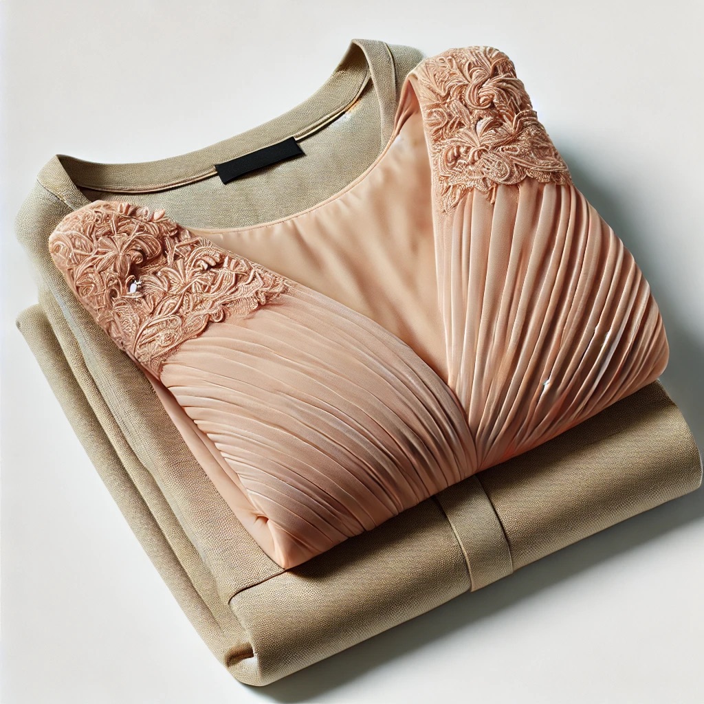 Picture of two evening dresses stacked on top of each other.